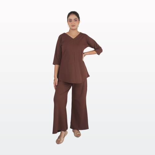 Pink Shell Elegant Women Solid Brown Co-Ord Set for Casual & Office Wear