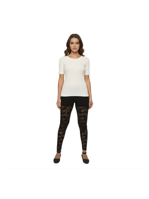 Pink Shell Women’s Cotton Lace Pattern Leggings – Black