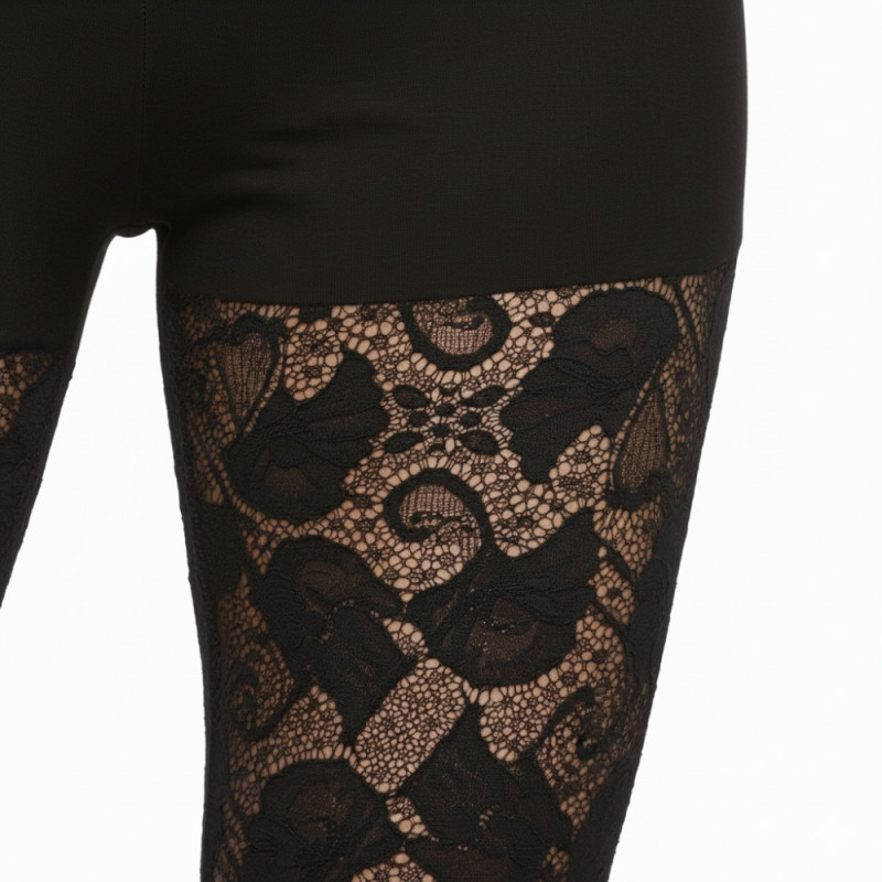 Pink Shell Women’s Cotton Lace Pattern Leggings – Black