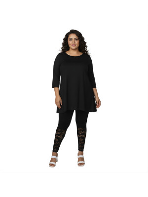 Pink Shell Women’s Plus Size Cotton Stretch Leggings with Lace Panel