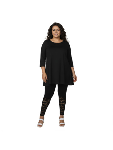 Pink Shell Women’s Plus Size Cotton Stretch Leggings with Lace Panel