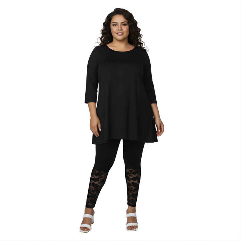 Pink Shell Women’s Plus Size Cotton Stretch Leggings with Lace Panel