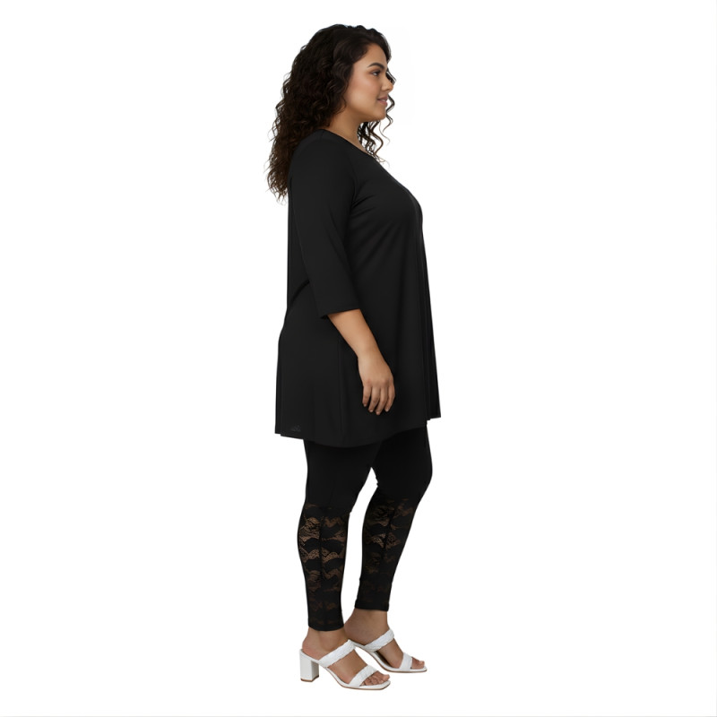 Pink Shell Women’s Plus Size Cotton Stretch Leggings with Lace Panel