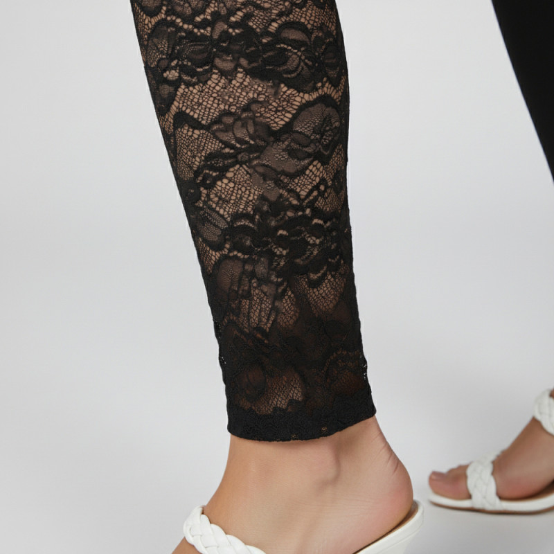Pink Shell Women’s Plus Size Cotton Stretch Leggings with Lace Panel