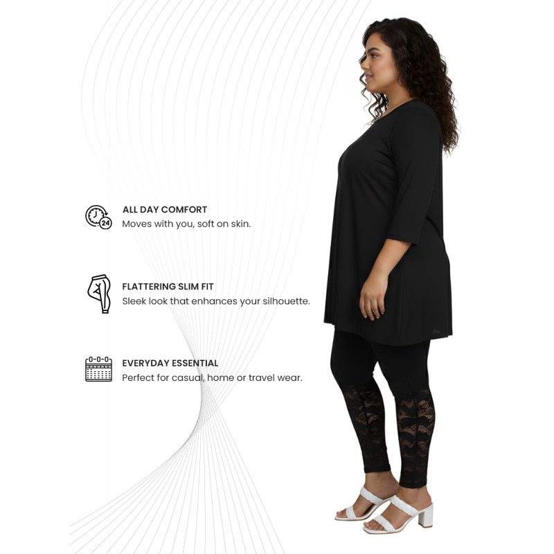 Pink Shell Women’s Plus Size Cotton Stretch Leggings with Lace Panel