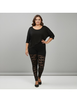 Pink Shell Women’s Plus Size Cotton Lace Pattern Leggings – Black