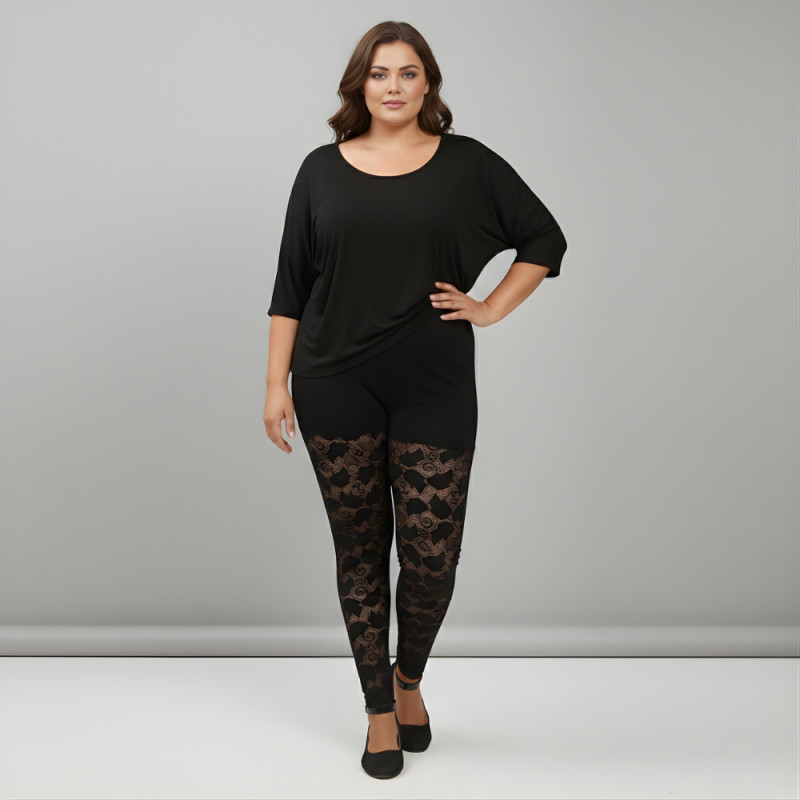 Pink Shell Women’s Plus Size Cotton Lace Pattern Leggings – Black