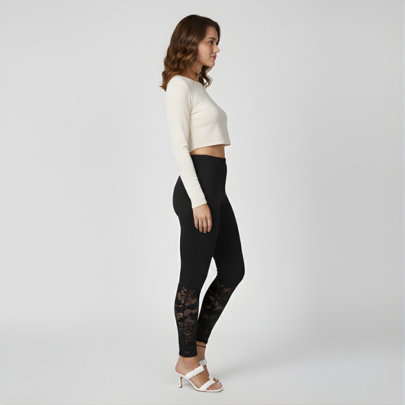 Pink Shell Women’s Cotton Stretch Leggings with Lace Panel