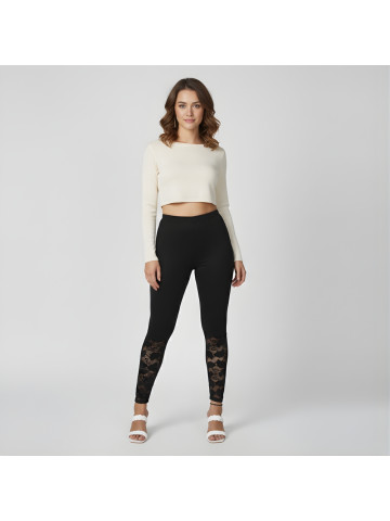 Pink Shell Women’s Cotton Stretch Leggings with Lace Panel