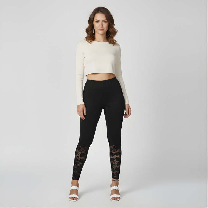 Pink Shell Women’s Cotton Stretch Leggings with Lace Panel