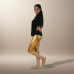Pink Shell Gold Polyester Stretch Shimmer Capris