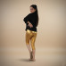 Pink Shell Gold Polyester Stretch Shimmer Capris