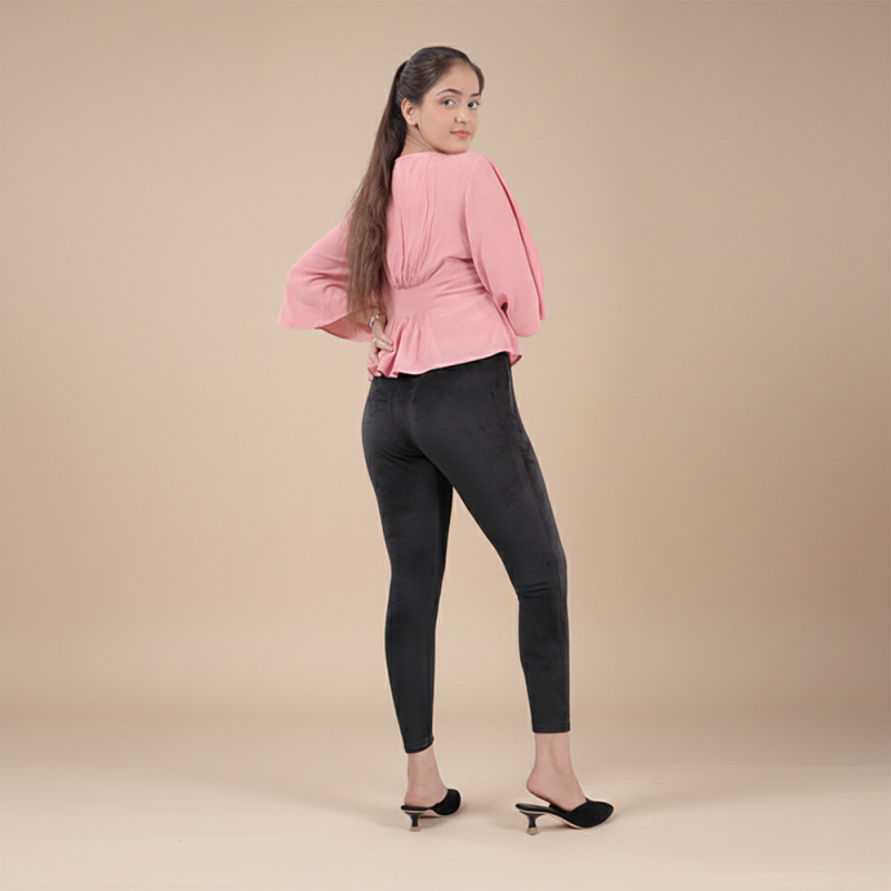 Pink Shell Black Velour Leggings