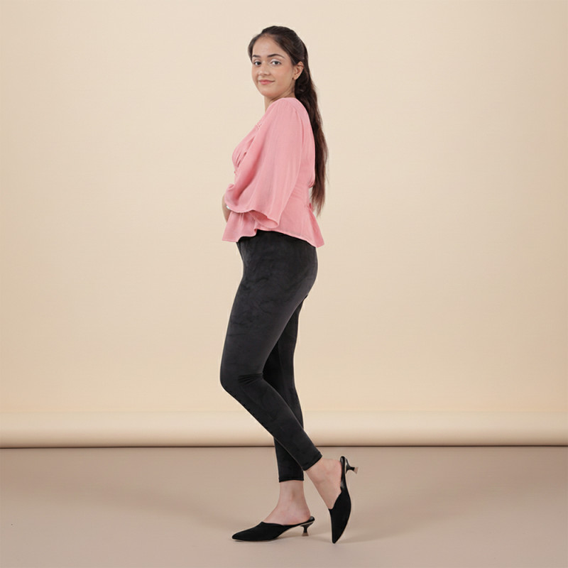 Pink Shell Black Velour Leggings