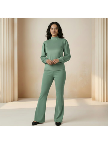 PinK Shell Premium Velvet High-Neck Top & Pant Set