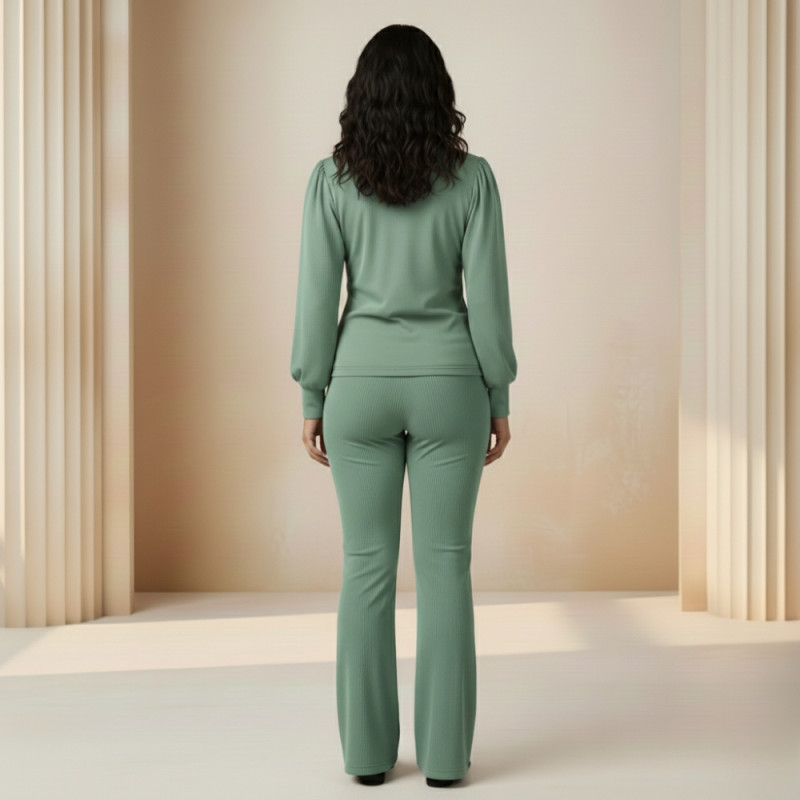 PinK Shell Premium Velvet High-Neck Top & Pant Set