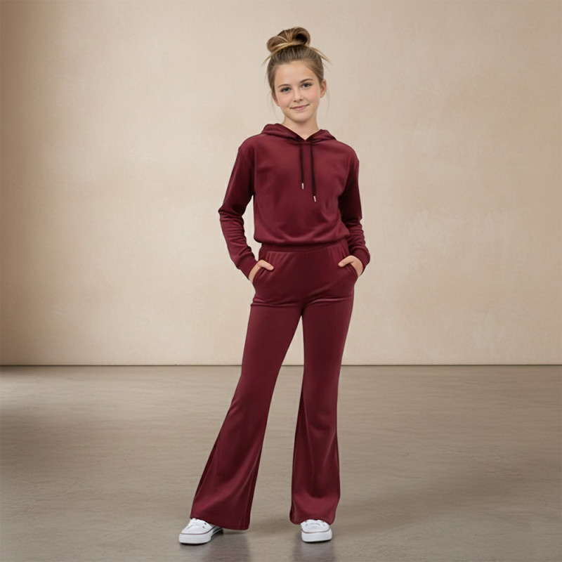 Pink Shell Girls Winter Wear Solid Maroon Hoodie Pant Set
