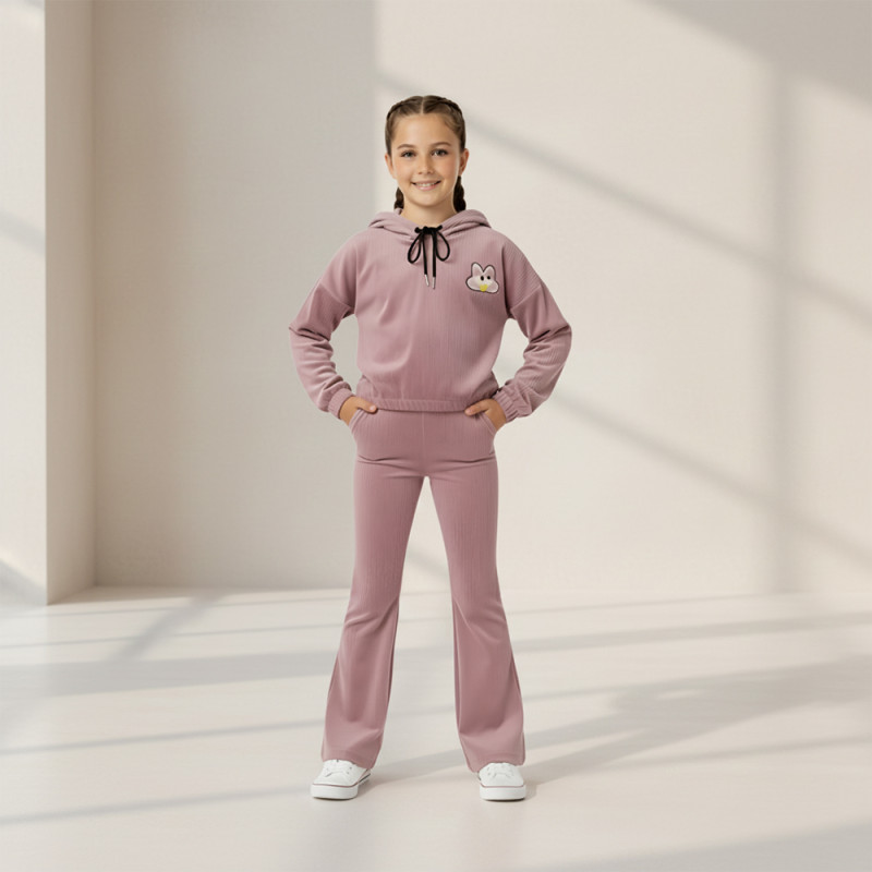 Pink Shell Kids Comfortable Peach Hooded Sweatshirt & Bottom Set