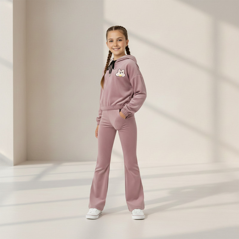Pink Shell Kids Comfortable Peach Hooded Sweatshirt & Bottom Set
